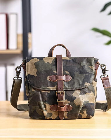 Camouflage Waxed Canvas Leather Mens Waterproof Side Bag Postman Bag Messenger Bag for Men