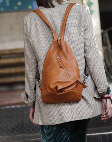 Cool Mens Womens Brown Leather Backpacks Triangel Sling Bag Black Leather One Shoulder Backpack for Womens