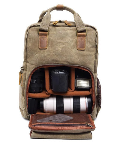 Green LARGE CANVAS WATERPROOF 15'' MENS DSLR CAMERA BAG CANON CAMERA BACKPACK NIKON CAMERA BAG FOR Women