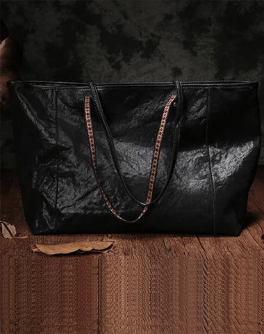 16" Large Black Tote Womens Leather Brown Tote Bags Black Work Handbag for Ladies