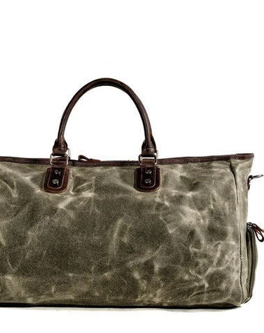 Casual Waxed Canvas Leather Mens Large Black Travel Weekender Bag Green Duffle Bag for Men