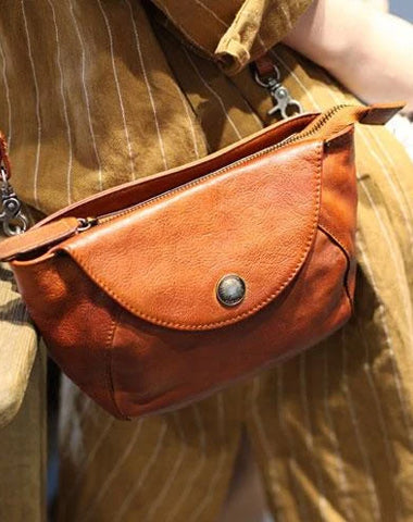 Vintage Womens leather Small Brown Crossbody Bag Brown Side Bag Shoulder Bag for Ladies
