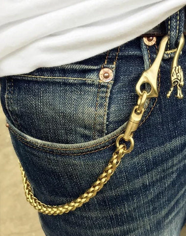 Solid Brass Cool Punk Rock Skull Wallet Chains Biker Trucker Wallet Chain Trucker Wallet Chain for Men