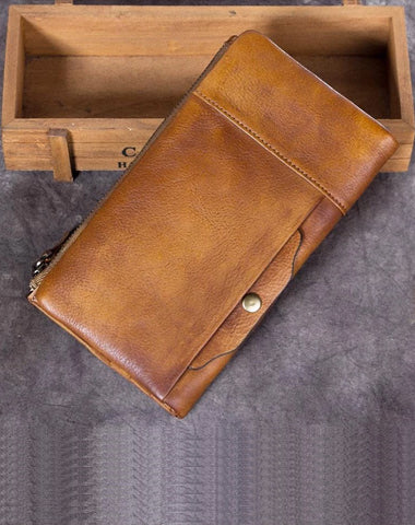 Cool Brown Mens Leather Bifold Long Wallet Vintage Coffee Long Multi Cards Wallet for Men