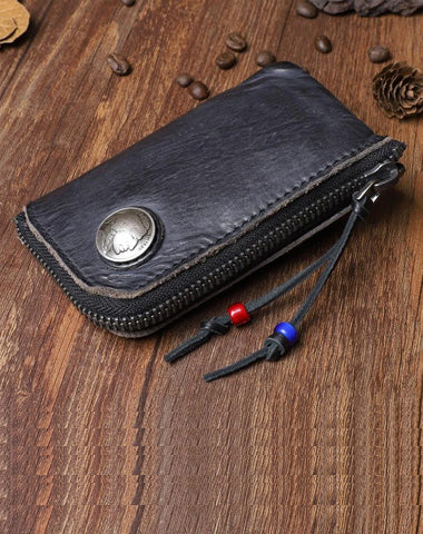 Retro Handmade Mens Leather Key Purse Black Car Key Wallet Card Wallet For Men