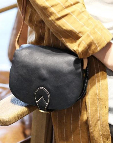 Fashion Womens Beige Leather Saddle Shoulder Bag Black Crossbody Bag Saddle Bag Purse