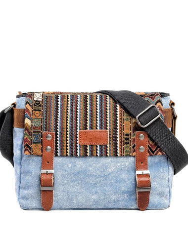 Cool Retro Waxed Canvas Leather Mens Womens Ethnic Shoulder Bag 13'' Side Bag Messenger Bag Postman Bag For Men