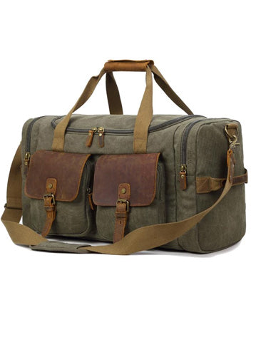 Canvas Leather Mens Large Black Weekender Bag Gray Duffle Bag Luggage Bag for Men