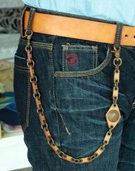 Cool Men's Handmade Leather Brass Pants Chains Biker Wallet Chains For Men