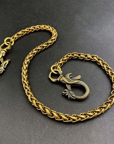 Cool Brass Chinese Dragon 18'' Pants Chain Wallet Chain Gold Motorcycle Wallet Chain for Men