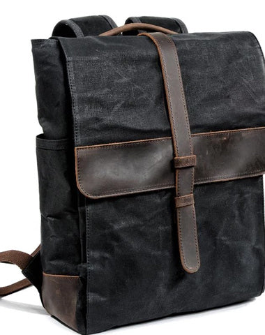 Cool Canvas Leather Mens Large Waterproof Black 15‘’ Backpack Travel Backpack Khaki Computer Backpack for Men
