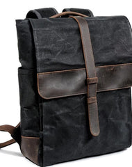 Cool Canvas Leather Mens Large Waterproof Black 15‘’ Backpack Travel Backpack Khaki Computer Backpack for Men