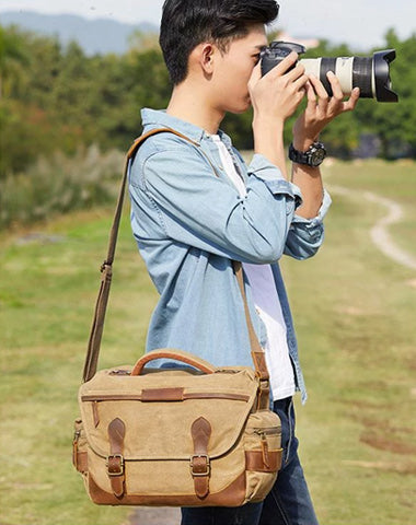GREEN Waterproof CANVAS 14'' MENSCANON CAMERA SIDE BAG NIKON CAMERA SHOULDER BAG DSLR CAMERA MESSENGER BAG FOR MEN