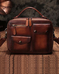 Vintage Womens Brown Leather Satchel Shoulder Bag School Handbag Shoulder Purse for Girls