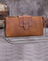 Brown Leather WOmens VIntage CHain Shoulder Bag Side Bag Purple Chain CLutch Purse for Ladies