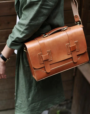 Vintage Brown Leather Satchel Handbag Purse Handbags Structured Satchel School Purse