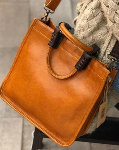 Brown Womens Vintage Leather Square Handbag Purse Black Crossbody Purse for Ladies
