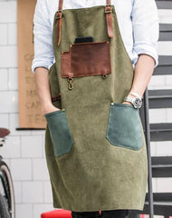 Vintage Canvas Leather Mens Womens Gray Craftsman Apron Cafe Staff Apron Work Apron for Men