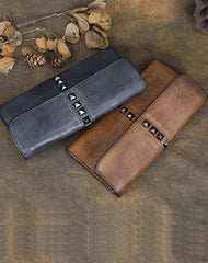 Cool Brown Leather Mens Long Wallet Clutch Wallet Gray Wristlet Clutch Bag for Men