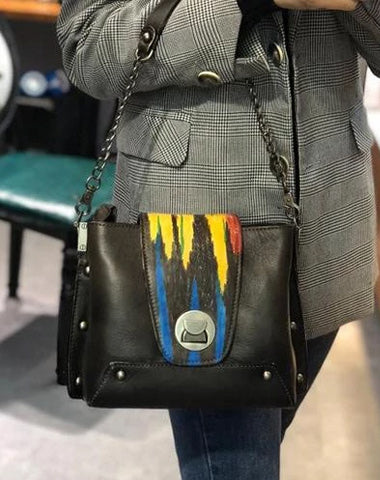 Small Vintage Womens Black Leather Chain Shoulder Bag Chain Fashion Brown Side Bag for Ladies