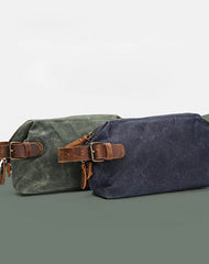 Waxed Canvas Leather Mens Women's Waterproof Cosmetic Bag Clutch Bag Handbag Storage Bag Wash Bag For Men