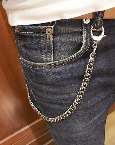 Sz Solid Stainless Steel Cool Punk Rock Wallet Chain Biker Trucker Wallet Chain Trucker Wallet Chain for Men Silver / 45cm