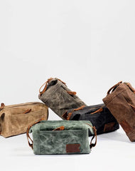 Waxed Canvas Leather Mens Clutch Bag Waterproof Handbag Storage Bag Wash Bag For Men