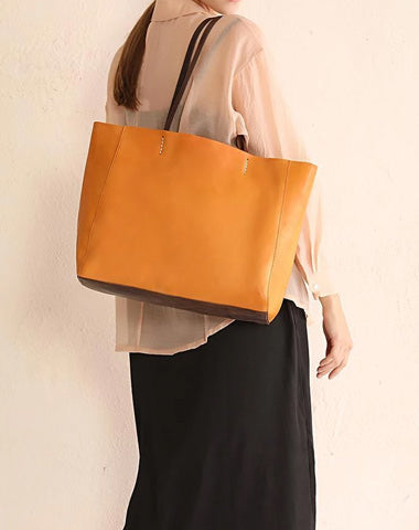 17" Womens Large Black Leather Tote Bag Large Tan Tote Handbag Purse for Ladies