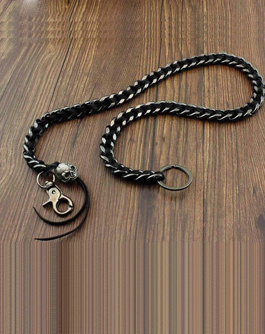 Metal Skull Leather Braided Long Wallet Chain Cool Punk Rock Biker Trucker Wallet Chain Trucker Wallet Chain for Men