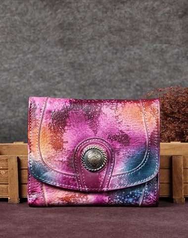 Vintage Colorful Womens Leather Buckle Small Trifold Wallet billfold Wallet Purse for Ladies