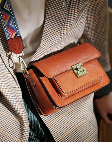 Fashion Womens Small Brown Leather Satchel Shoulder Bag Wider Strap Crossbody Bag