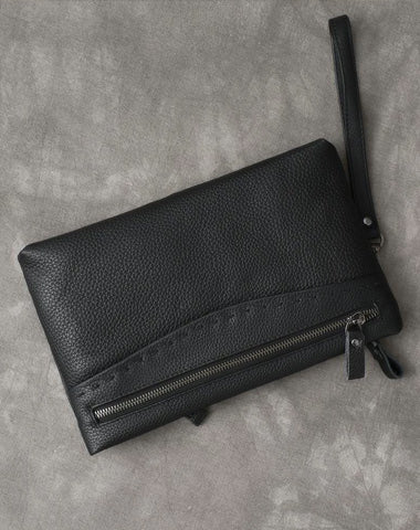Black Leather Mens Multi Layer Business Clutch Wallet Wristlet Wallet For Men