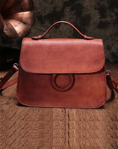 Brown Ladies Vintage Leather Shoulder Satchel Purse Green Handbags Structured Satchel Purse for Ladies