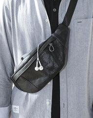 Fashion Black Leather Mens Chest Bag Sling Bag Black One Shoulder Backpack for Men