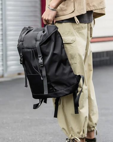 Black Cool Mens Nylon 15 inches Large Student Backpacks Hiking Backpacks Travel Backpacks Laptop Backpack for men