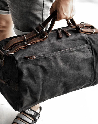 Casual Waxed Canvas Leather Mens Military Style Travel Weekender Bag Duffle Bag for Men