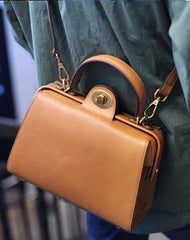 Fashion Womens Brown Leather Handbag Structured Satchel Handbag Brown Leather Shoulder Bag Crossbody Purse