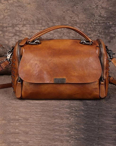 Vintage Womens Leather Handbags Brown Side Bag Red SHoulder Bag Purse for Ladies