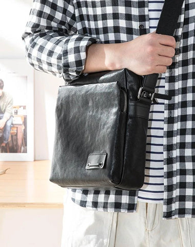 Cool Black Leather Mens 10 inches Vertical Messenger Bags Side Bag Cou