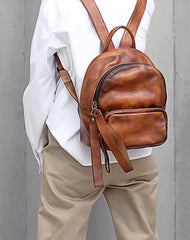 small leather backpacks for ladies​ Brown Small Leather Backpack for Women Brown Leather Backpack Leather Rucksack Backpack