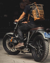Cool Canvas Leather Mens Green Large Waterproof Travel Backpack Computer Hiking Backpack for Men