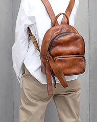 Brown Leather Small Rucksack Womens Leather Backpack Ladies Backpack Purse