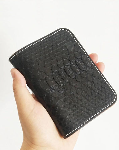 Handmade Cool Mens Snake Skin Small Wallet Slim billfold Wallets Black Card Wallet For Men