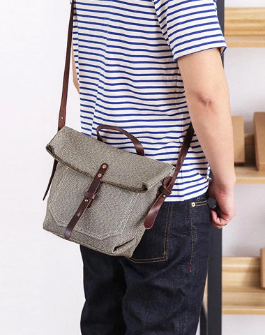 Canvas Mens Womens Small Side Bag Black Handbag Shoulder Bag Messenger Bag for Men