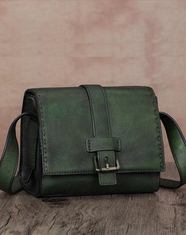 Small Green Vintage Womens Leather Satchel Shoulder Bag Brown Leather Women's Satchel Purse