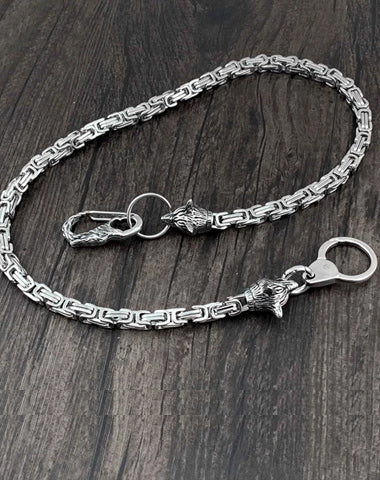 Wolf Head Stainless Steel Heavy STAINLESS STEEL Pants Chain Wallet Chain Double Chain For Men