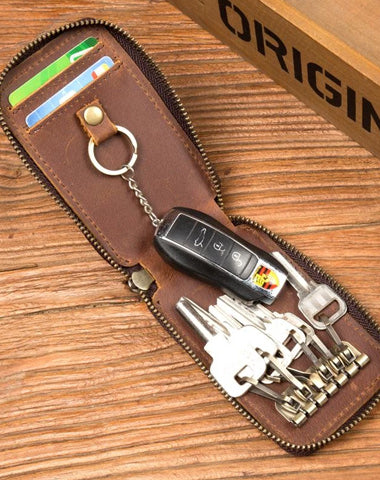 Brown Leather Mens Small Car Key Wallet Key Holders Car Key Holder For Men