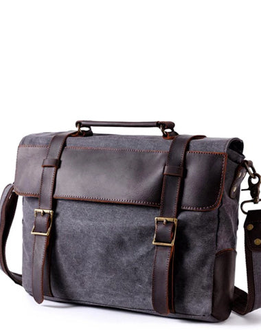 Waxed Canvas Leather Mens Side Bag 14‘’ Messenger Bag Computer Bag For Men