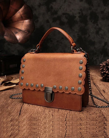 Vintage Womens Leather Handbags Purse Brown Satchel Handbags Shoulder Crossbody Bags for Ladies