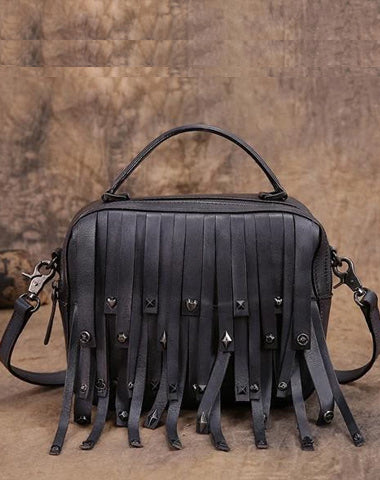 Black Gray Vintage Womens Leather Purse Tassel Handbag Red Shoulder Bag Crossbody Purses for Ladies